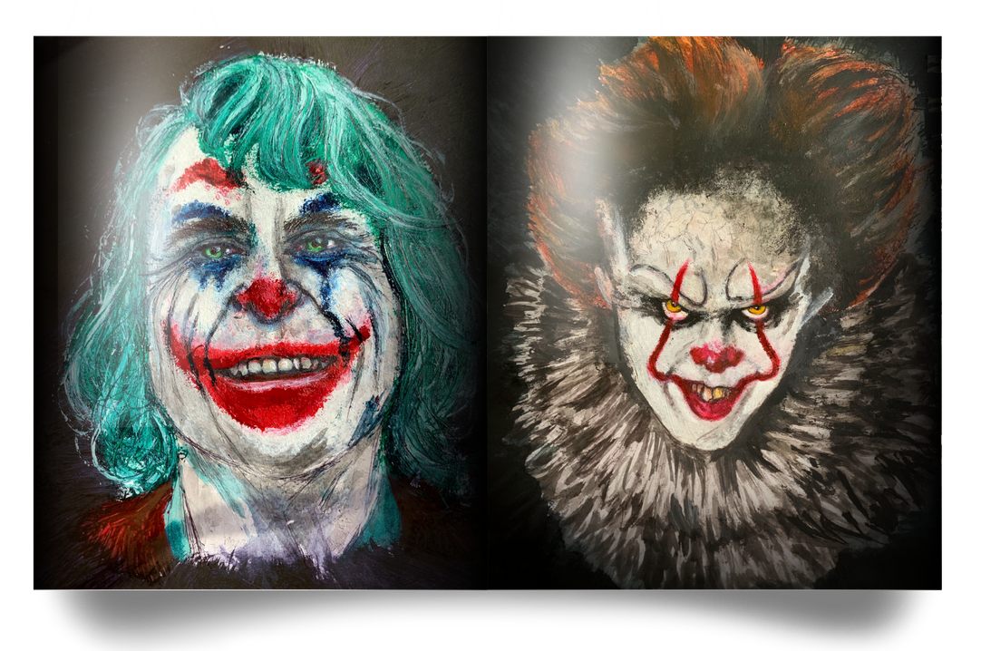 Sketchbook portraits of the Joker and Pennywise
