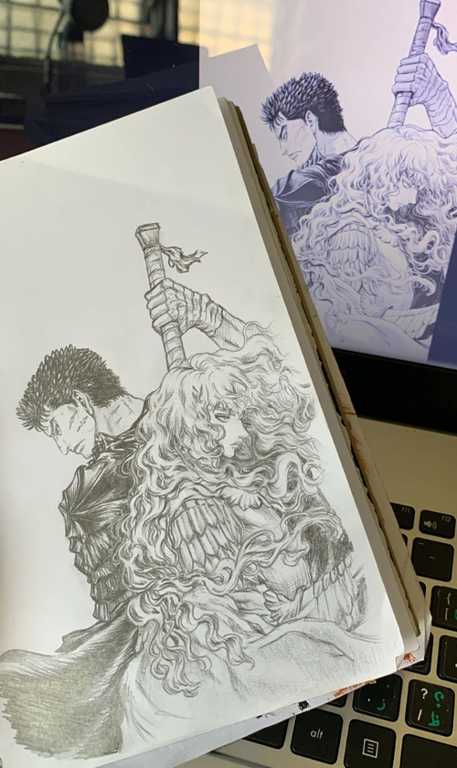 Detailed pencil drawings in a sketchbook